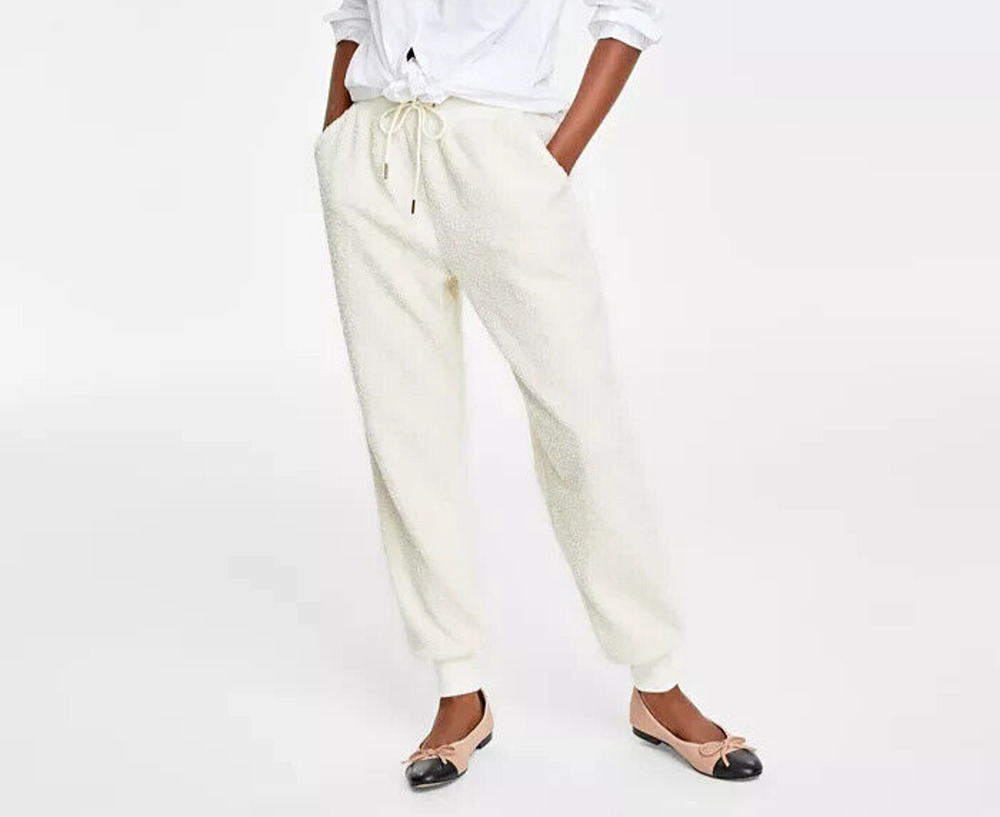 On 34th Macys Teddy Sherpa Joggers alabaster – Women's Large PANT